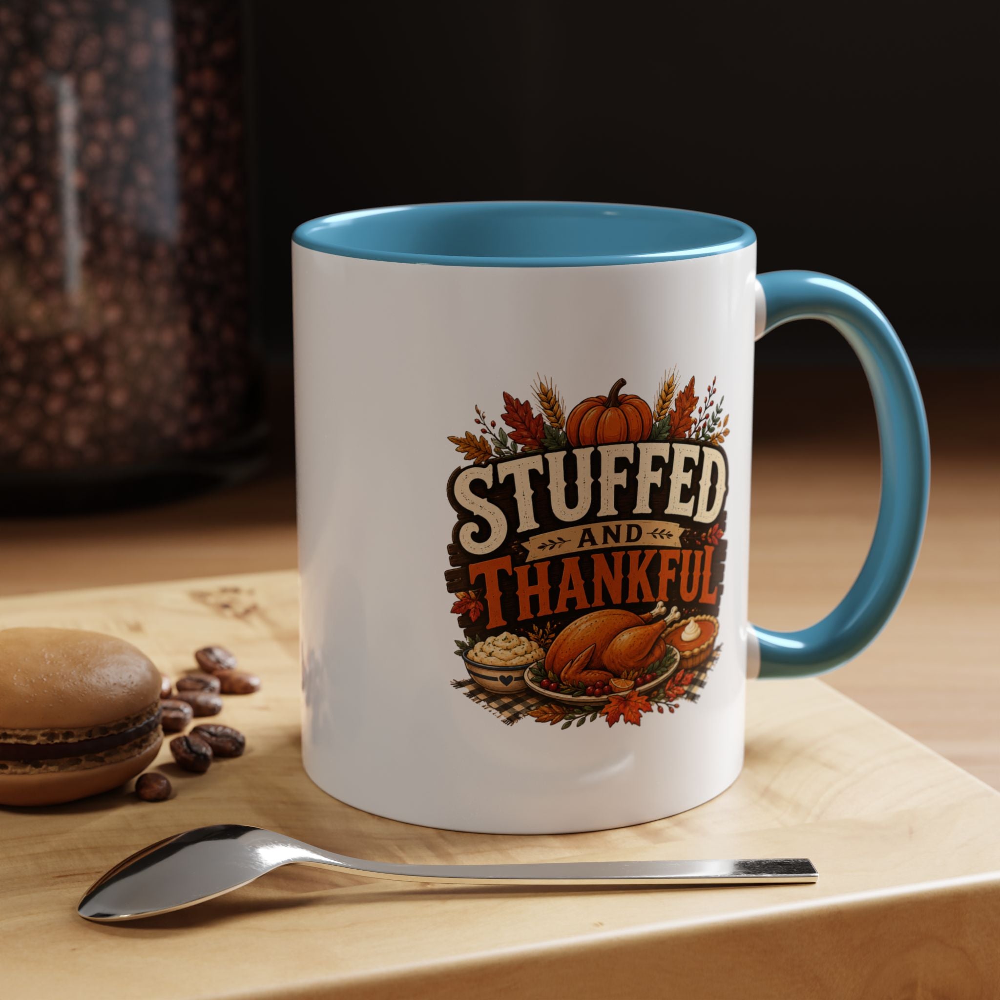 Thanksgiving Mug Stuffed and Thankful Coffee Mug — Thanksgiving Fall Holiday Kitchen Gift