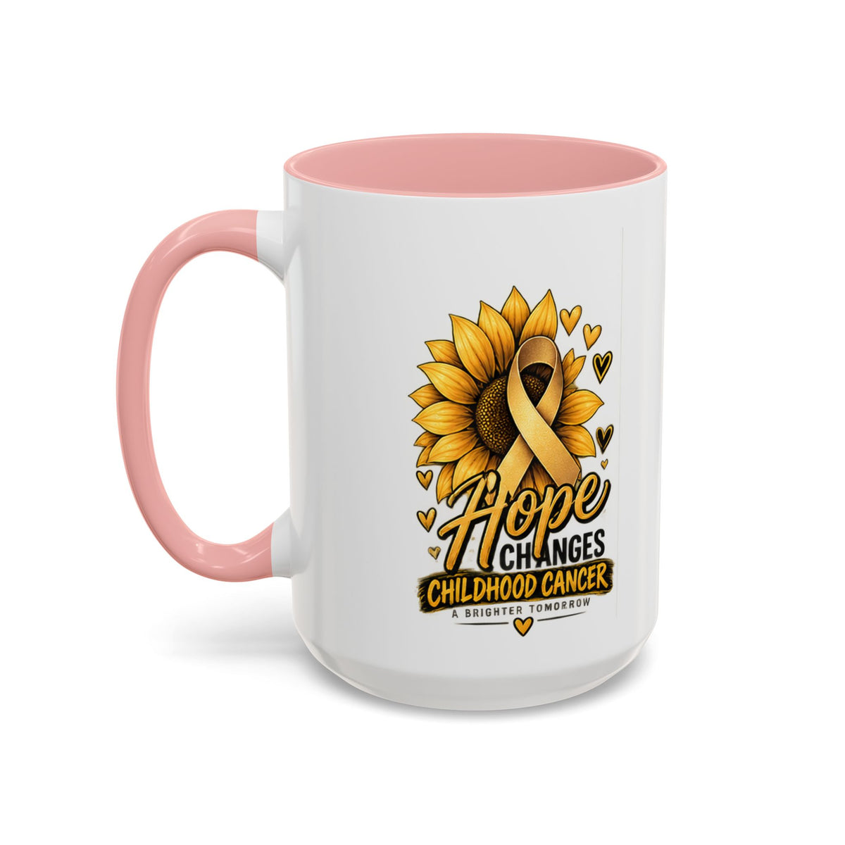 Hope Changes Childhood Cancer Mug – Gold Ribbon Sunflower Accent Coffee Cup (11/15oz)
