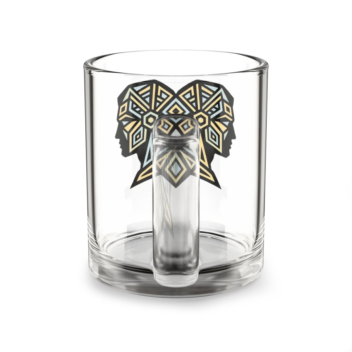 Gemini Geometric Elephant Glass Mug — 10oz Tribal-Inspired Animal Coffee Cup
