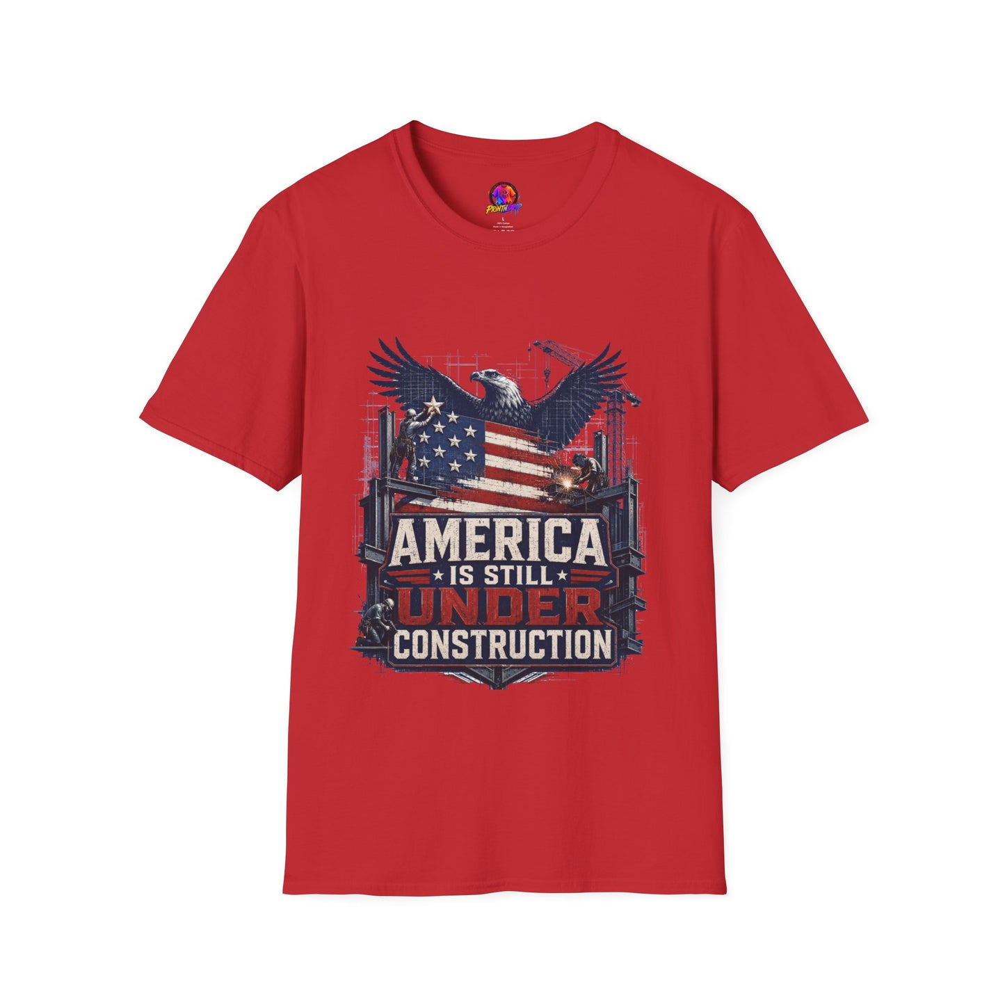 T-Shirt — 'America Is Still Under Construction' Patriotic Eagle Graphic