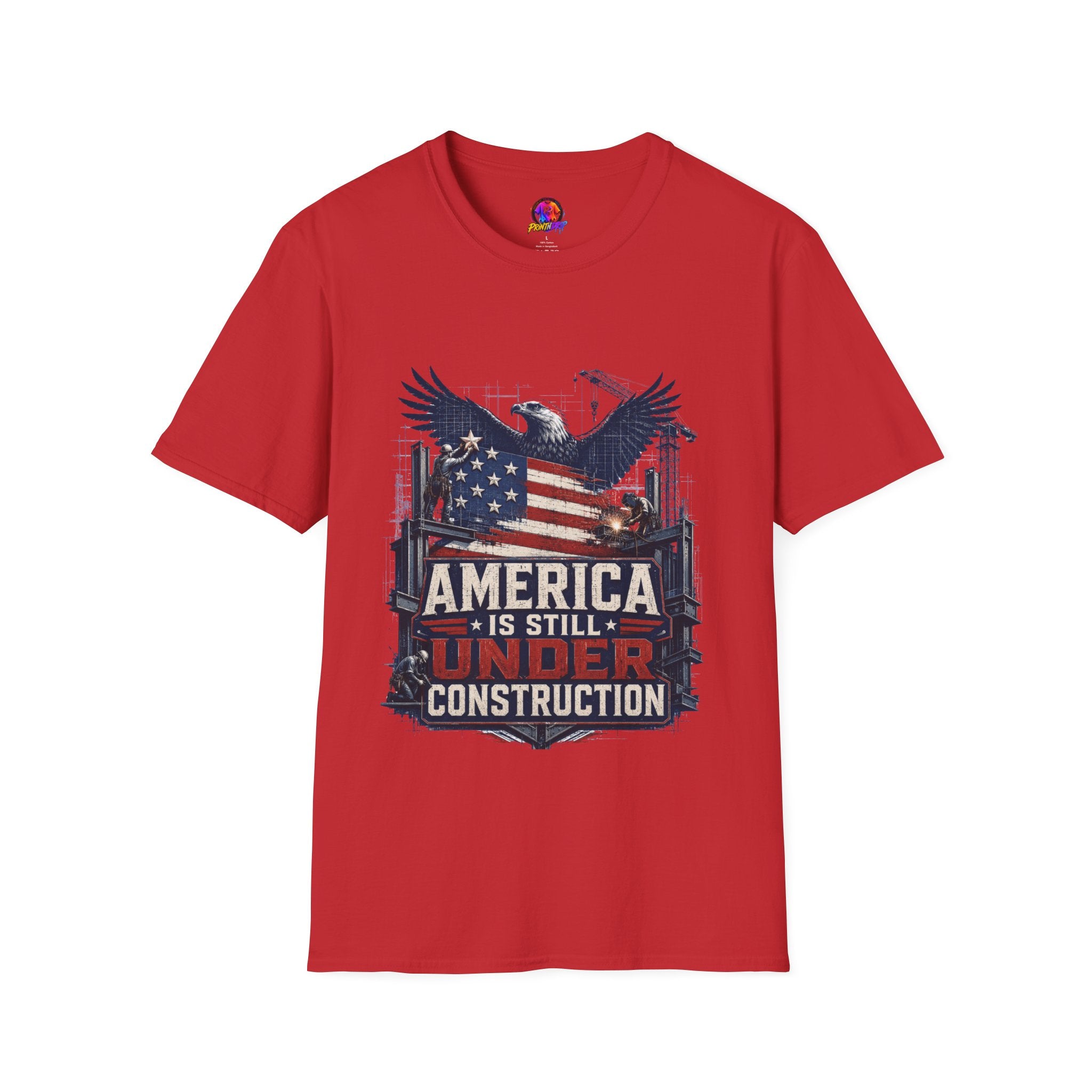 T-Shirt — 'America Is Still Under Construction' Patriotic Eagle Graphic