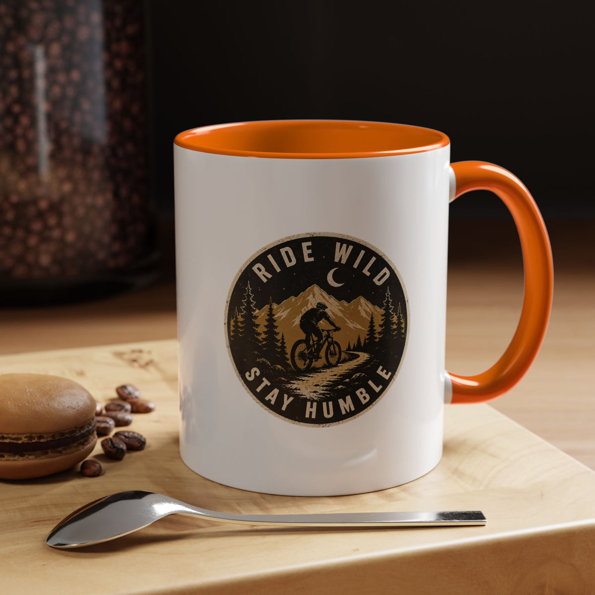 Milo Bailey Dog Dad Mom Ride Wild Stay Humble Accent Coffee Mug — Mountain Biking Adventure Travel Gift