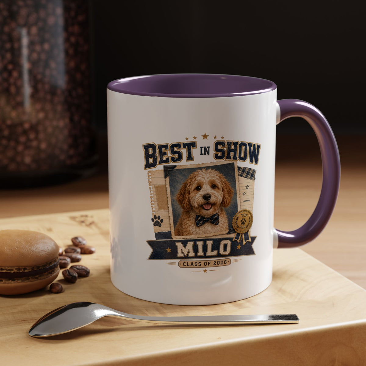 Milo Bailey Dog Dad Mom Best in Show Personalized Dog Mug — "Milo" Photo Accent Coffee Mug
