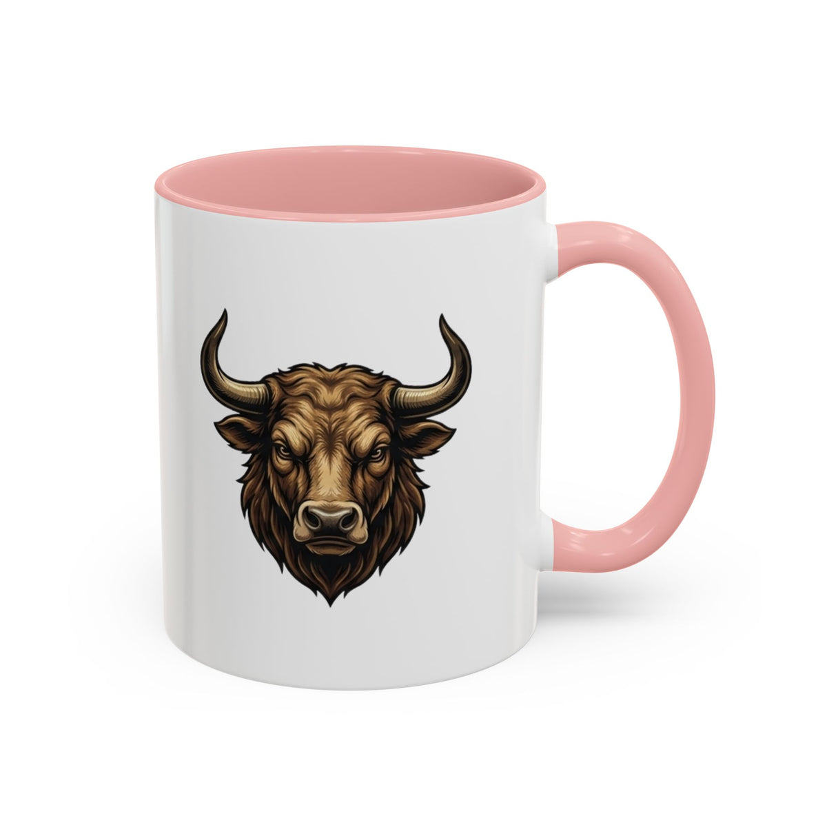 Taurus Bull Head Accent Coffee Mug — Rustic Bull Illustration Ceramic Mug