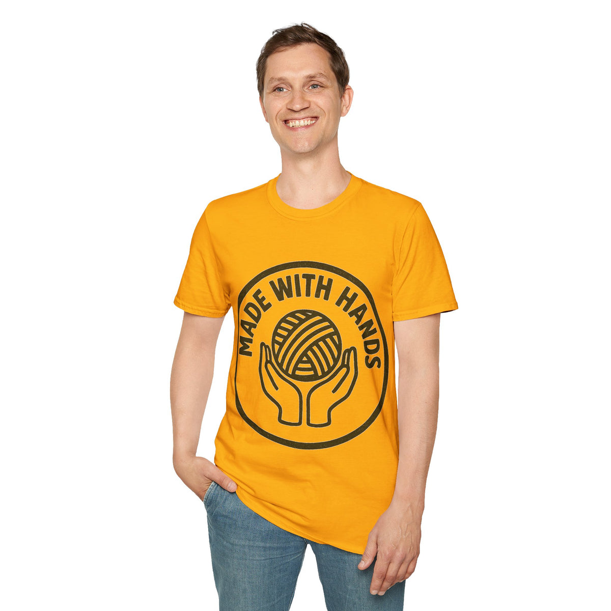 "Made With Hands" Vintage Ball of Yarn Logo Tee - Crafting Crochet Retro White T-Shirt - Trending Now - September 2026