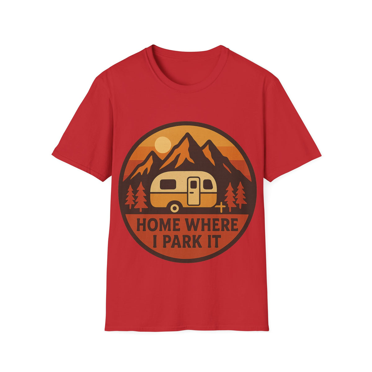 "Home Where I Park It" Vintage Camper Van Graphic Tee - Retro Sunset Mountain White T-Shirt - Trending Now - September 2026