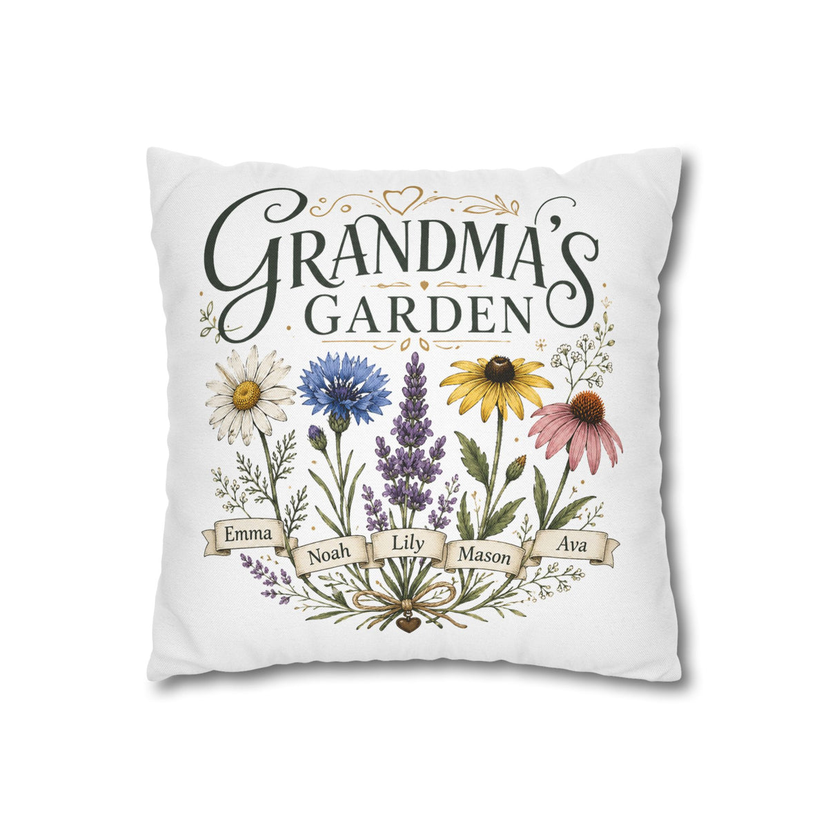 Grandma’s Garden Floral Pillowcase Milo Bailey Dog Dad Mom — Personalized Names Decorative Throw Pillow