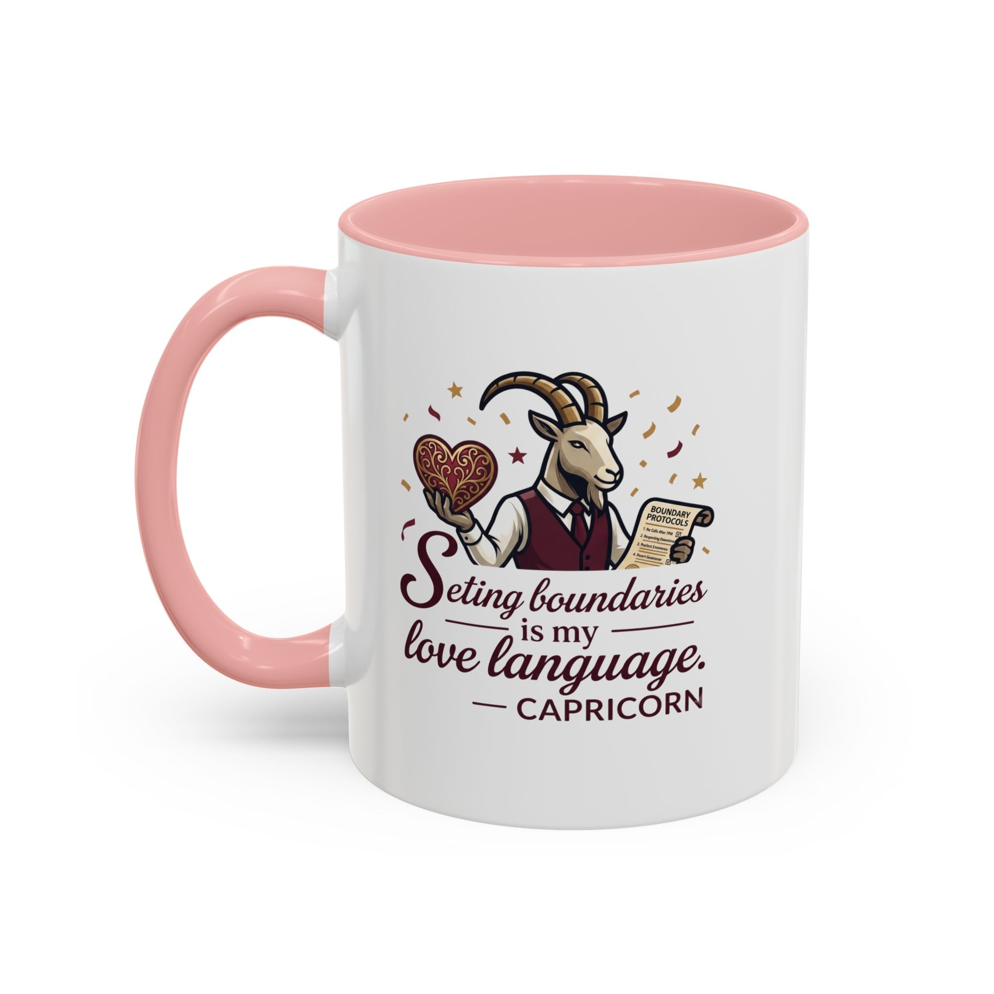 Capricorn Zodiac Coffee Mug — "Setting Boundaries Is My Love Language" Accent Mug