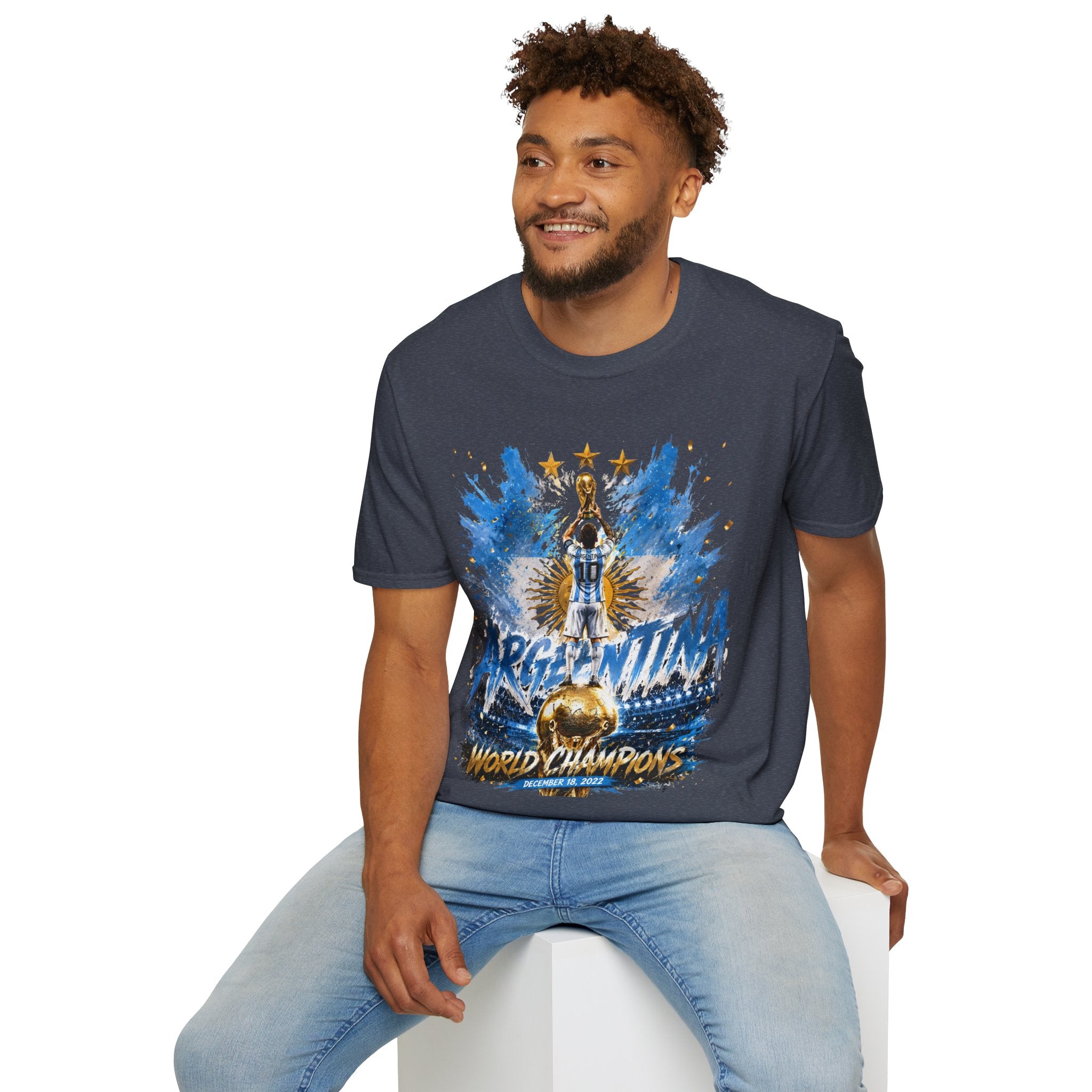 Argentina World Champions T‑Shirt — Soccer World Cup 3 Stars Tribute