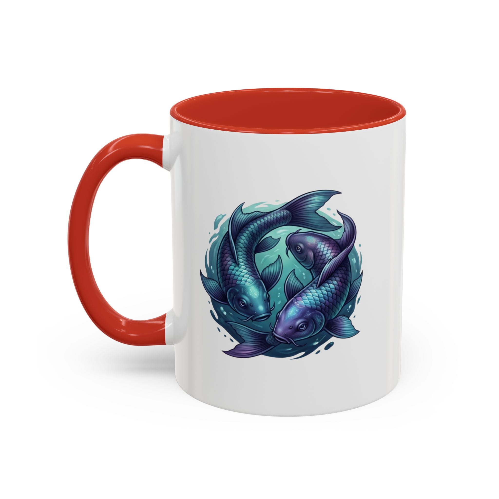 Koi Fish Accent Coffee Mug — Blue Pisces Ceramic Mug