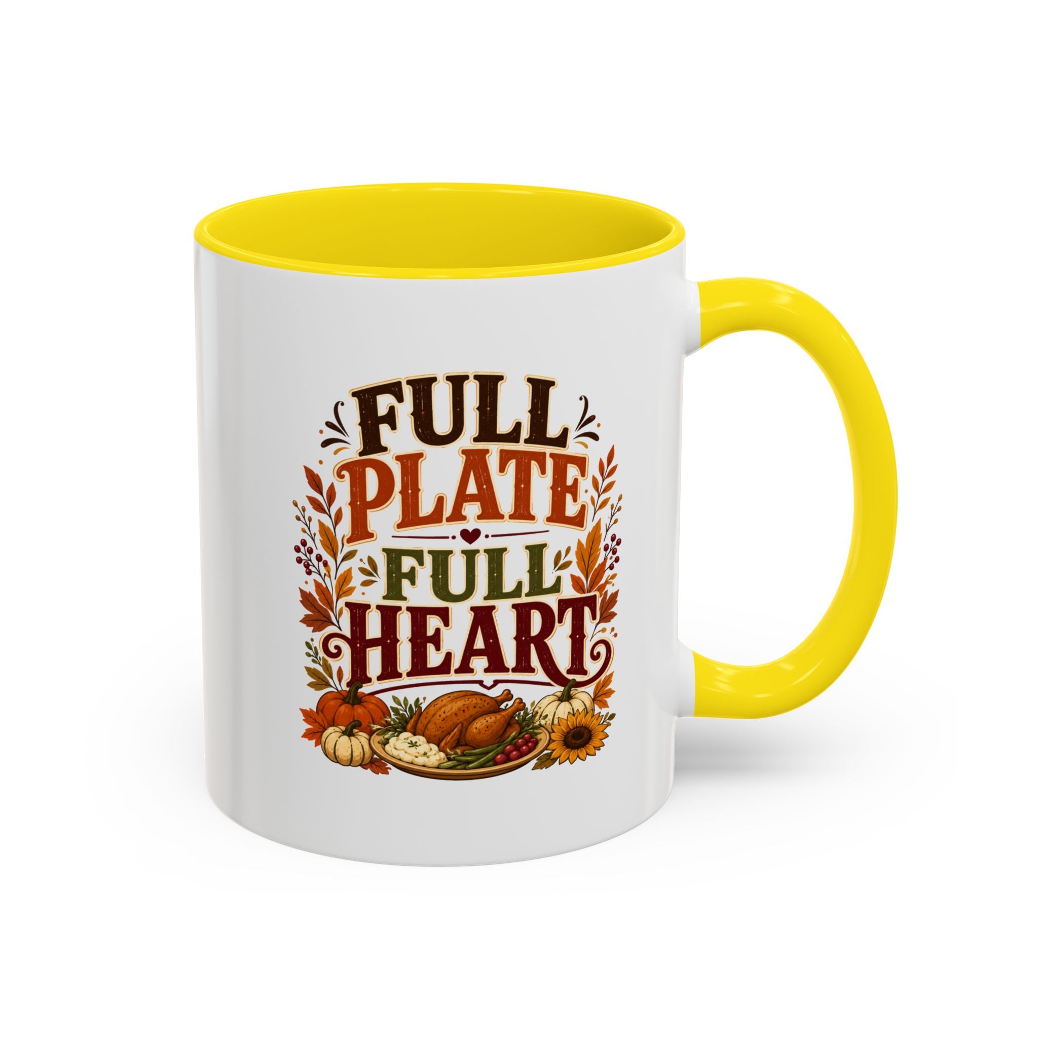 Thanksgiving Mug Full Plate Full Heart Accent Coffee Mug — Fall Thanksgiving Harvest Tea Cup