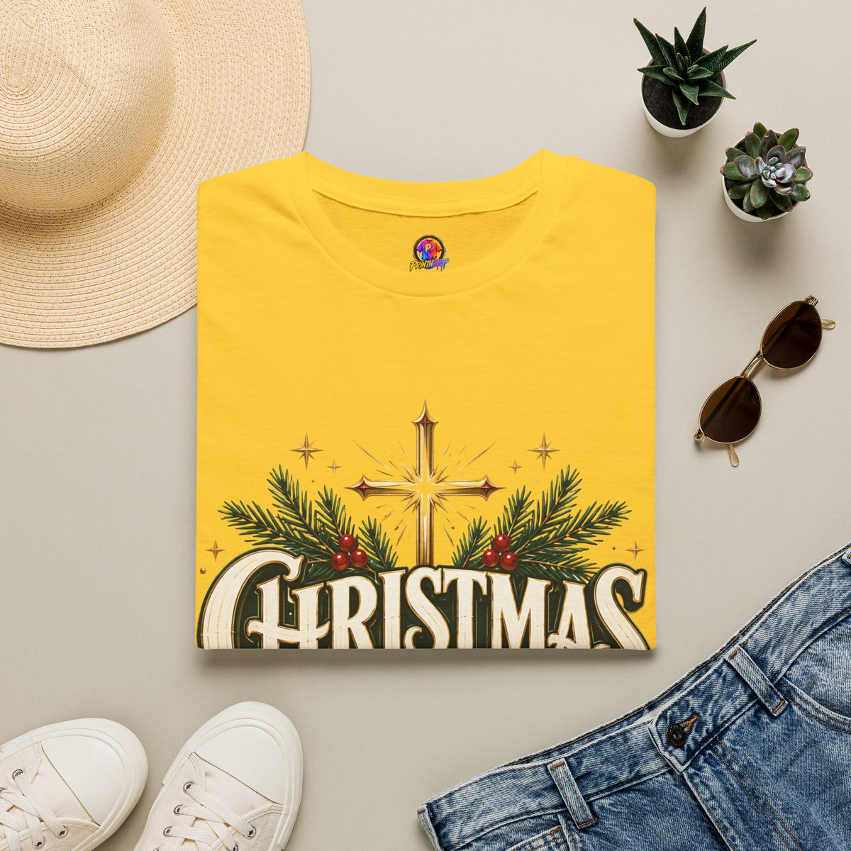 Christmas Blessed T-Shirt — Faith-Based Holiday Tee with Cross & Pine Design