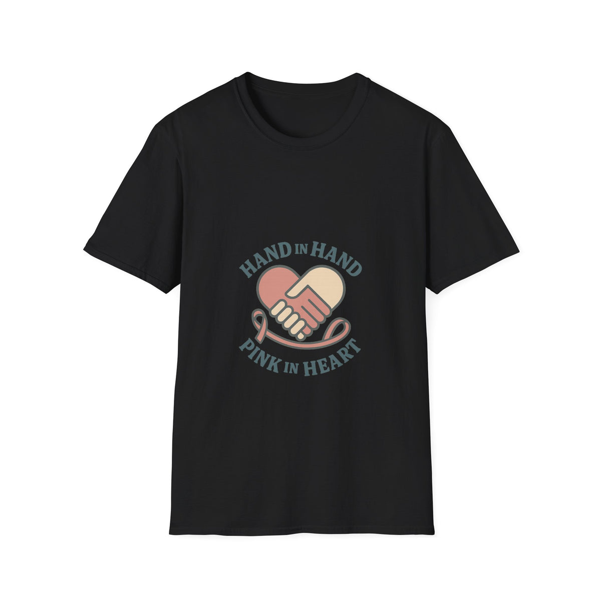 T-Shirt — "Hand in Hand, Pink at Heart" Heart-Shake Breast Cancer Support Tee - Trending Now - October 2026
