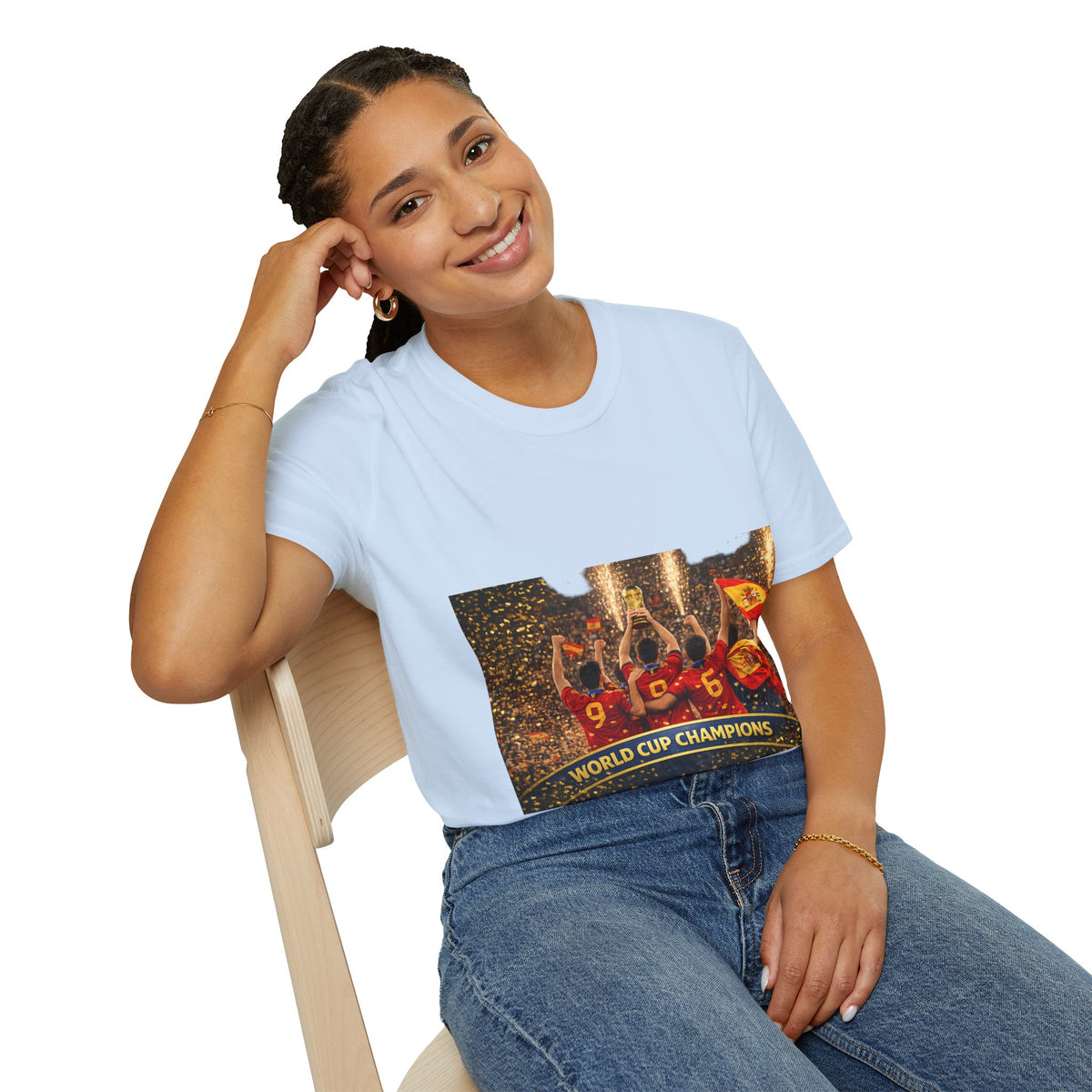 Spain World Cup Champions T‑Shirt — Soccer Trophy Celebration Tee