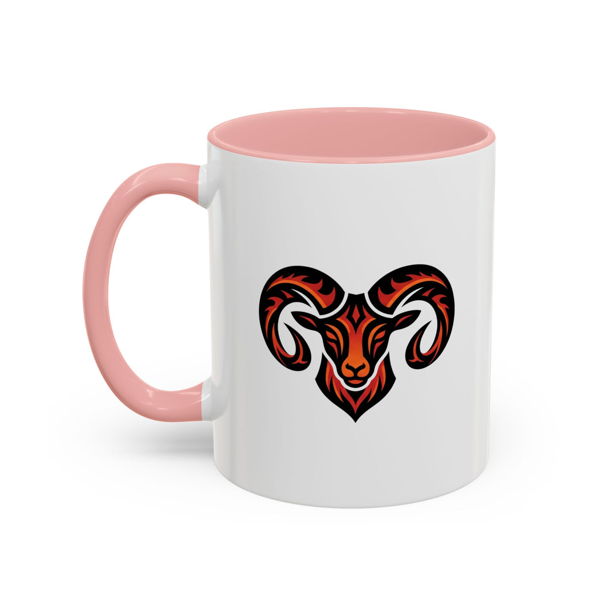 Aries Zodiac Ram Logo Accent Coffee Mug — Bold Tribal Ram Head Design