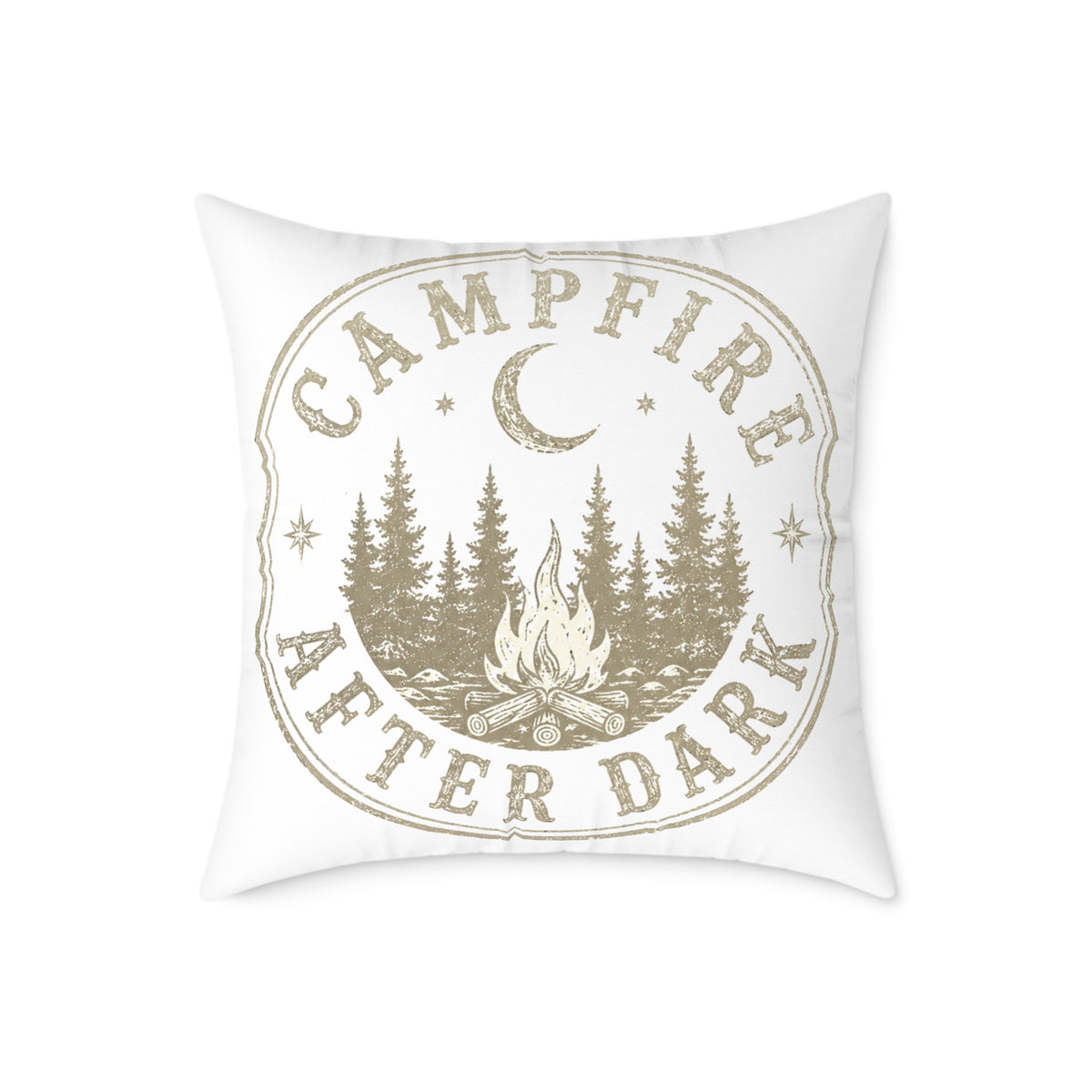 Campfire After Dark Square Throw Pillow Milo Bailey Dog Dad Mom— Rustic Outdoor Cabin Decor
