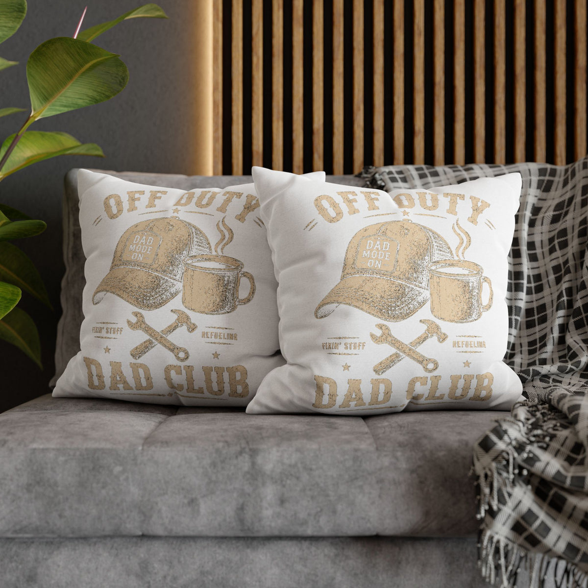 Off Duty Dad Club Throw Pillowcase – Coffee & Tools Accent Pillow Cover Milo Bailey Dog Dad Mom