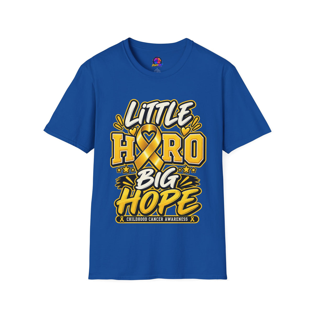 Kids Childhood Cancer Awareness T-Shirt — "Little Hero Big Hope" Gold Ribbon