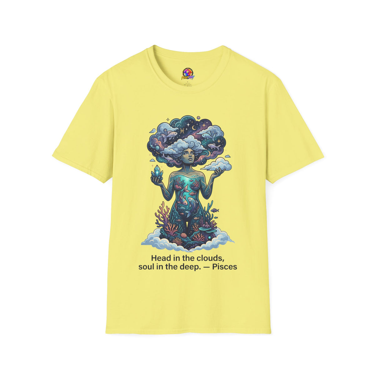Pisces Zodiac in the Clouds T-Shirt — Dreamy Cosmic Woman Graphic Tee