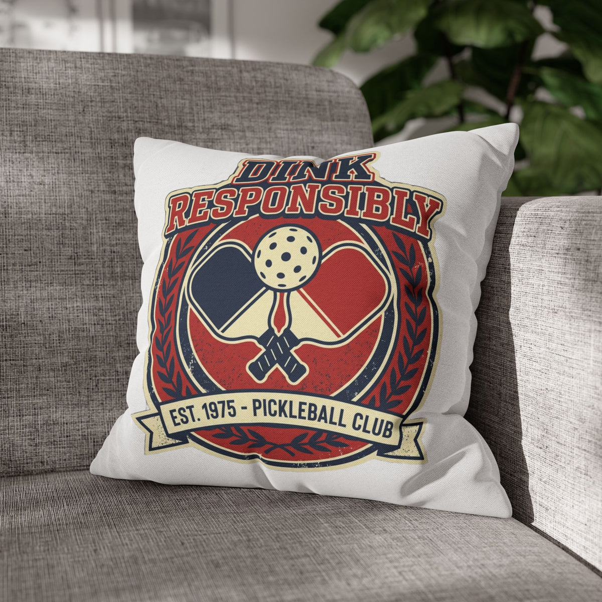 Funny Dink Responsibly Pickleball Club Pillowcase — Retro Pickleball Paddle Throw Pillow
