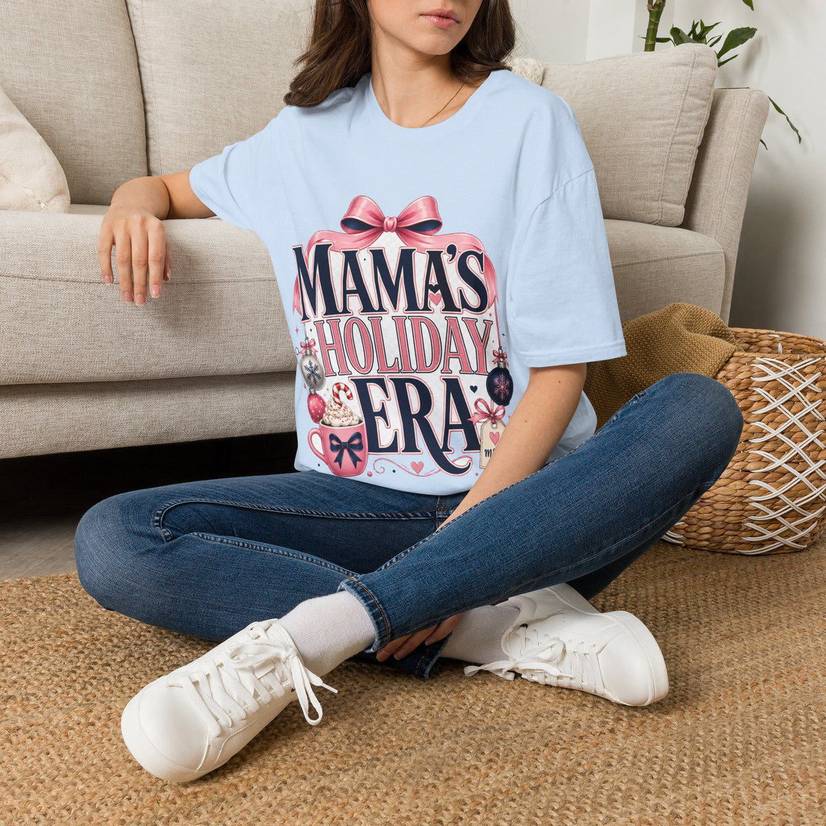 Mama's Holiday Era T-Shirt — Festive Pink Bow Christmas Tee for Moms