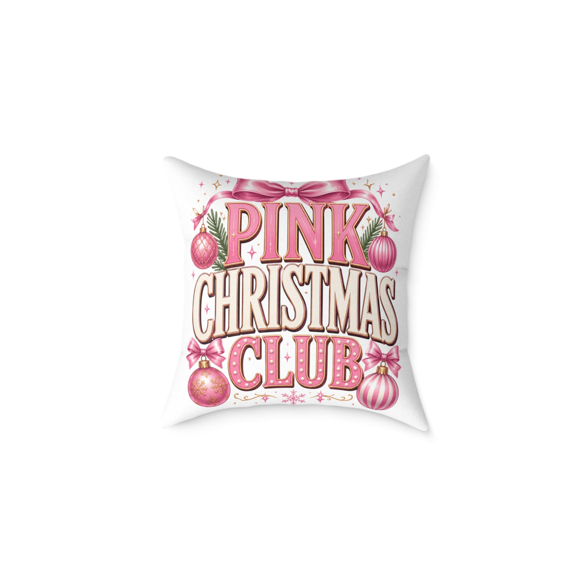 Pink Christmas Club Throw Pillow — Festive Pink Holiday Decorative Cushion