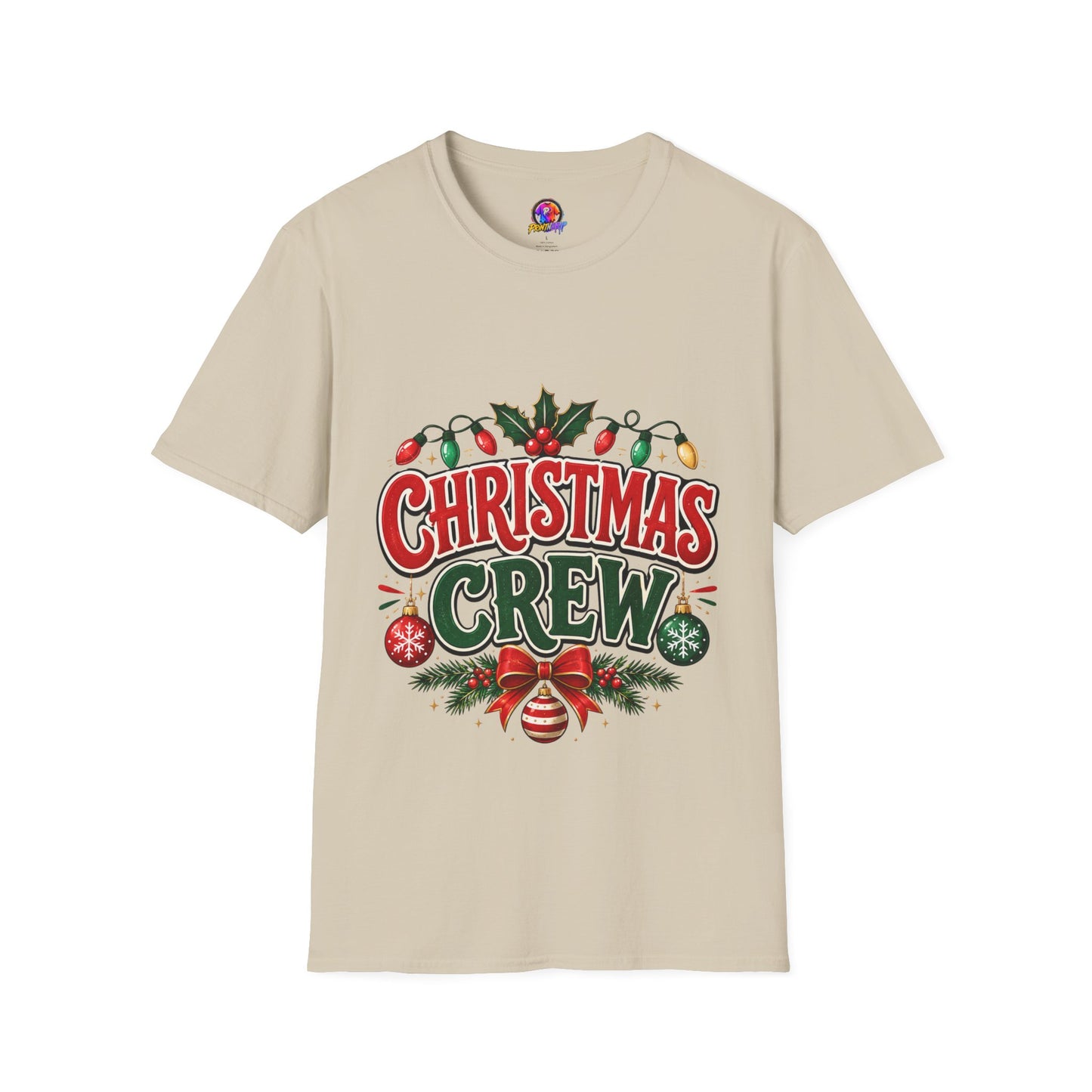 Christmas Crew T-Shirt — Festive Holiday Graphic Tee with Lights & Holly
