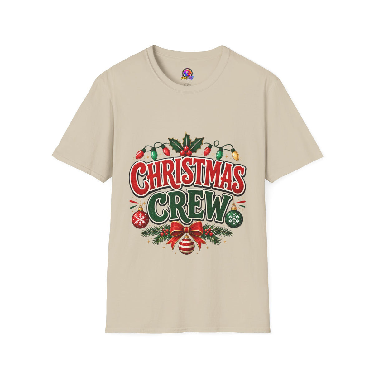 Christmas Crew T-Shirt — Festive Holiday Graphic Tee with Lights & Holly