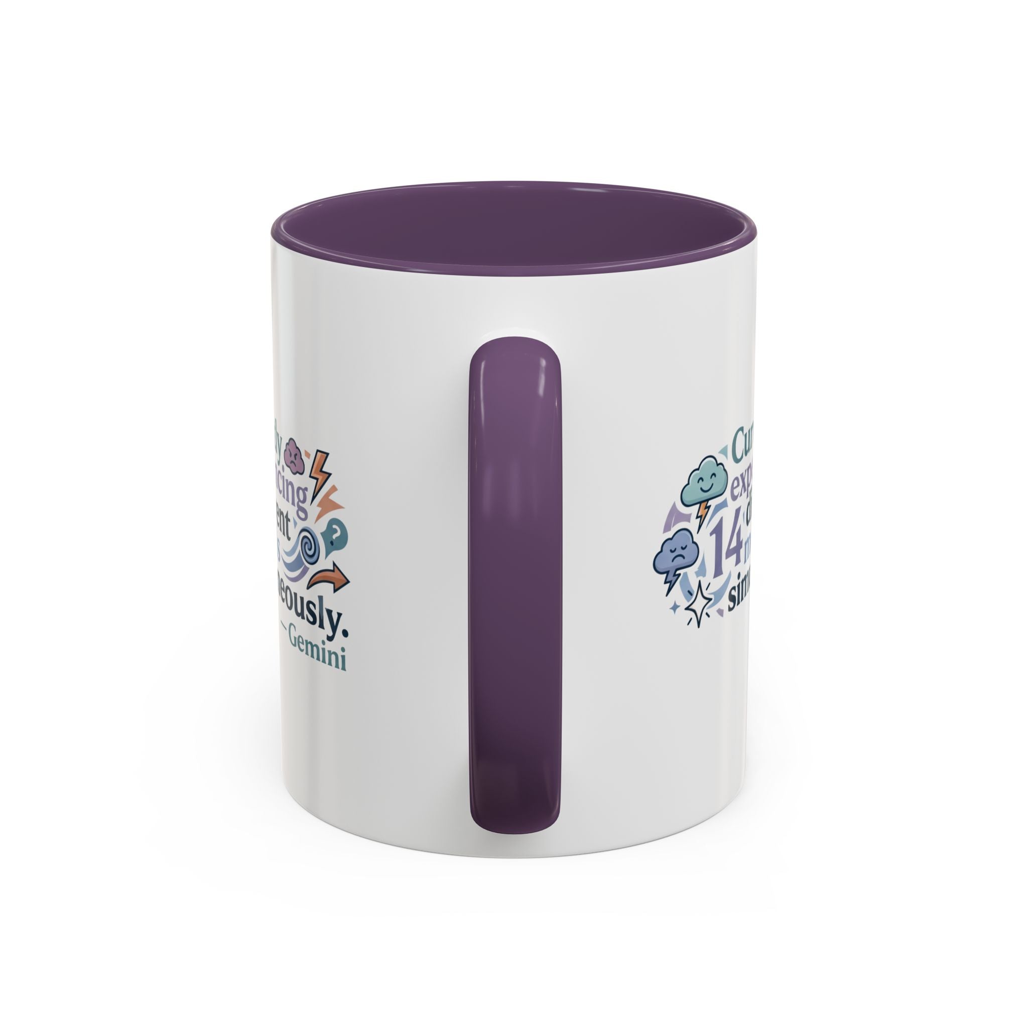 Gemini Mood Coffee Mug — "Currently Experiencing 14 Different Moods" Accent Ceramic Mug