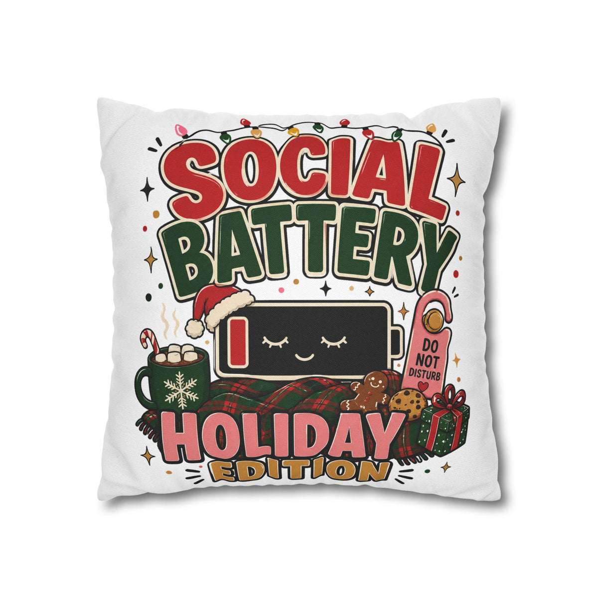 Social Battery Holiday Pillowcase  Modern Day Christmas — Cute Rechargeable Battery Christmas Throw Pillow Cover