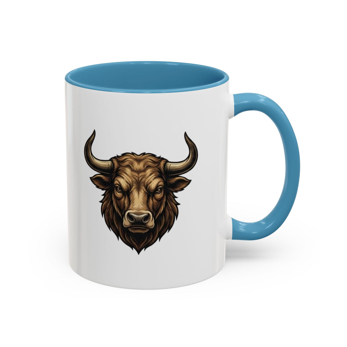 Taurus Bull Head Accent Coffee Mug — Rustic Bull Illustration Ceramic Mug