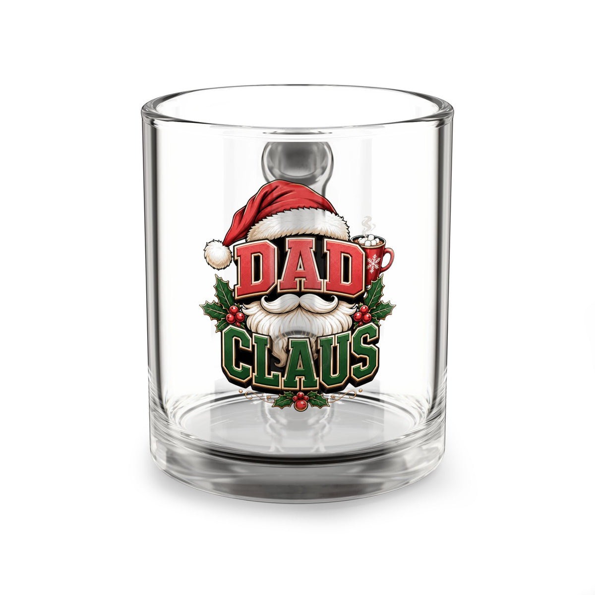 Christmas Glass Mug 10 oz Dad Claus 10oz Glass Mug — Christmas Santa Dad Coffee Cup, Holiday Gift for Fathers