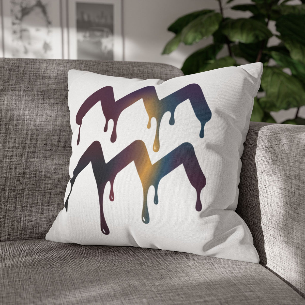 Dripping Aquarius Symbol Pillowcase — Zodiac Decorative Throw Pillow Cover