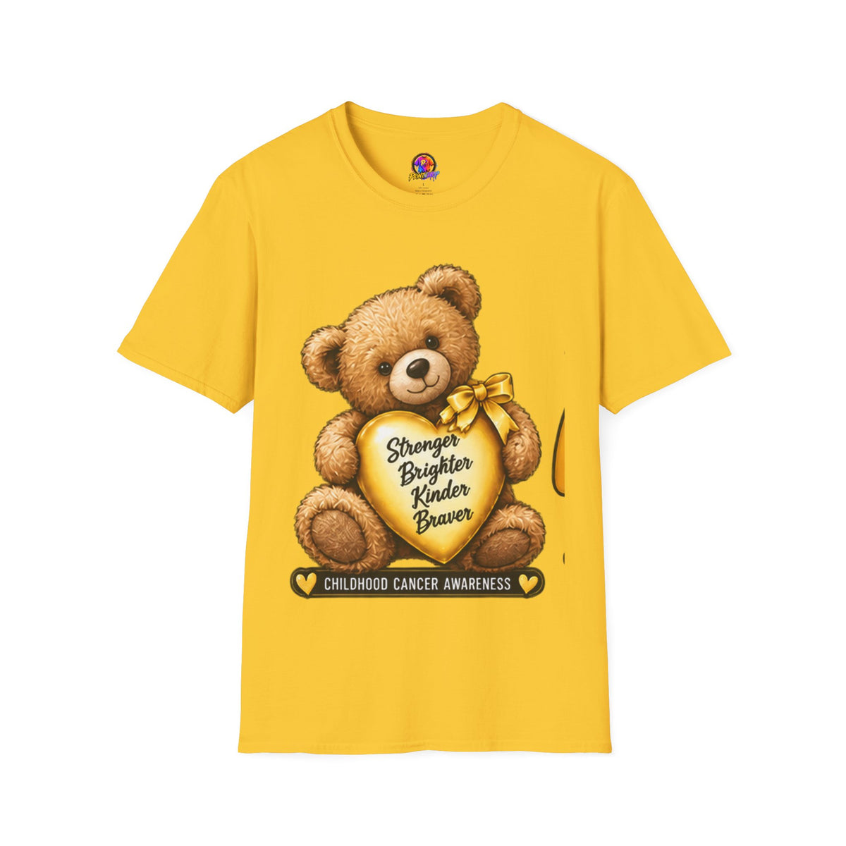 Childhood Cancer Awareness Teddy T-Shirt — "Stronger Brighter Kinder Braver"