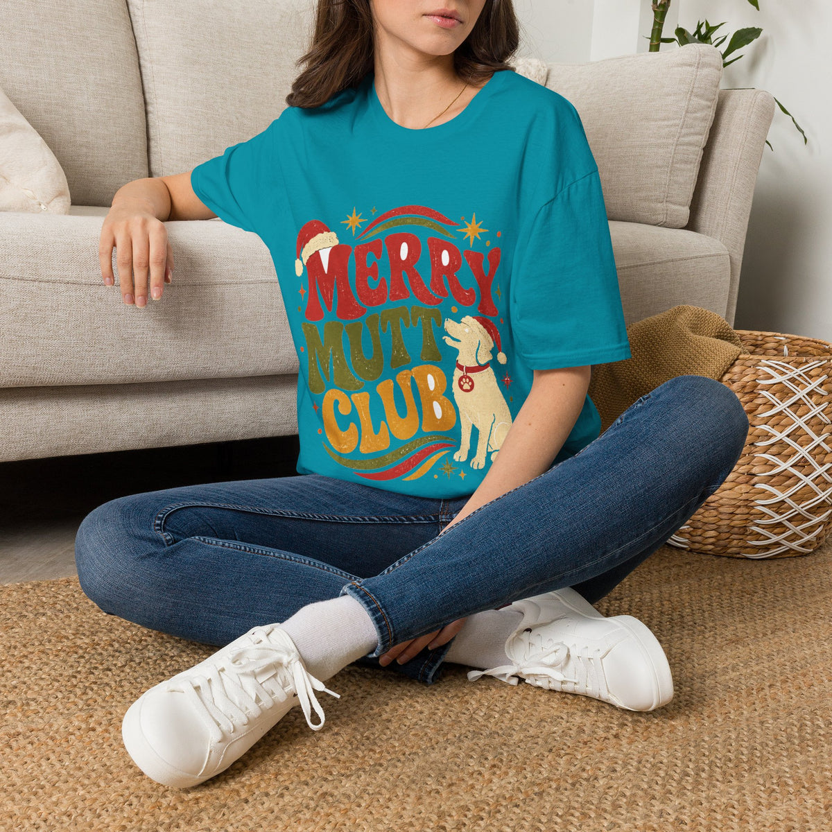 Merry Mutt Club T-Shirt — Retro Christmas Dog Lover Tee
