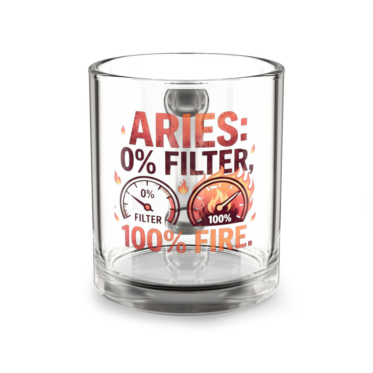 Aries Glass Mug – "0% Filter, 100% Fire" Zodiac Coffee Cup (10oz)