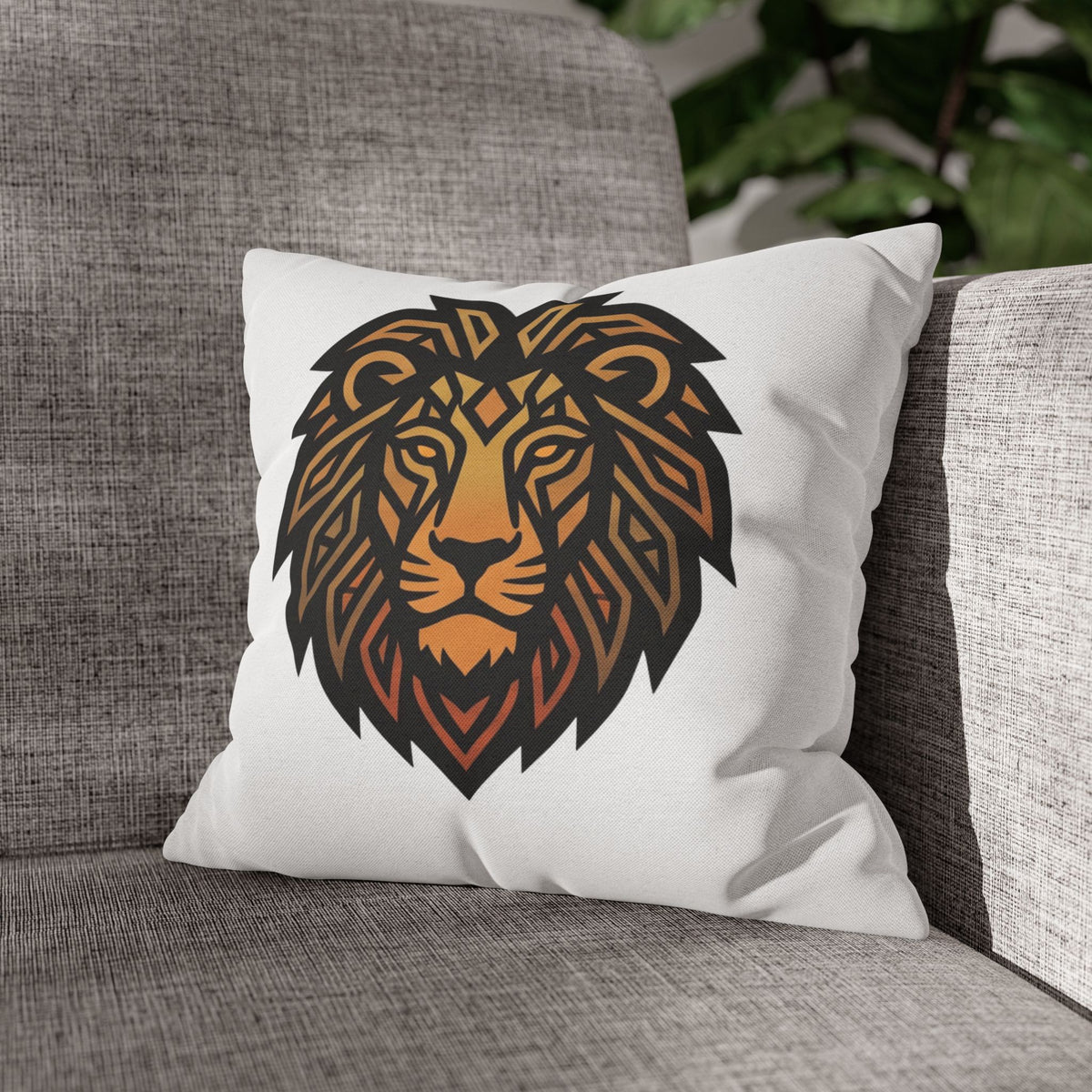 Leo Lion Head Decorative Pillowcase — Geometric Tribal Lion Throw Pillow Cover