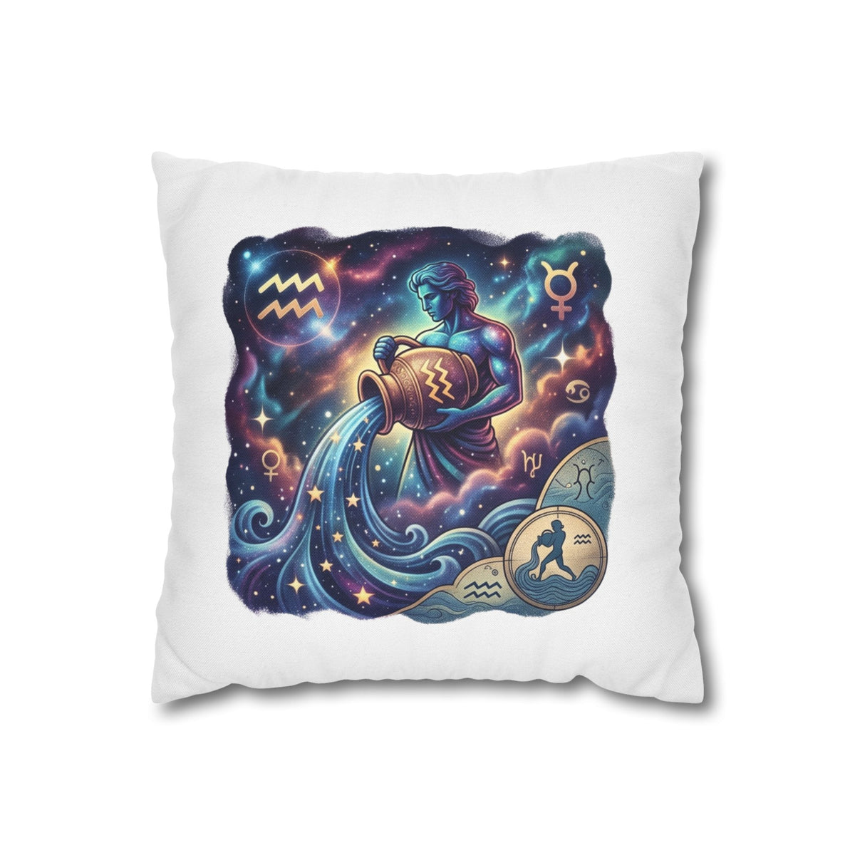 Aquarius Zodiac Pillowcase — Water Bearer Astrology Cushion Cover