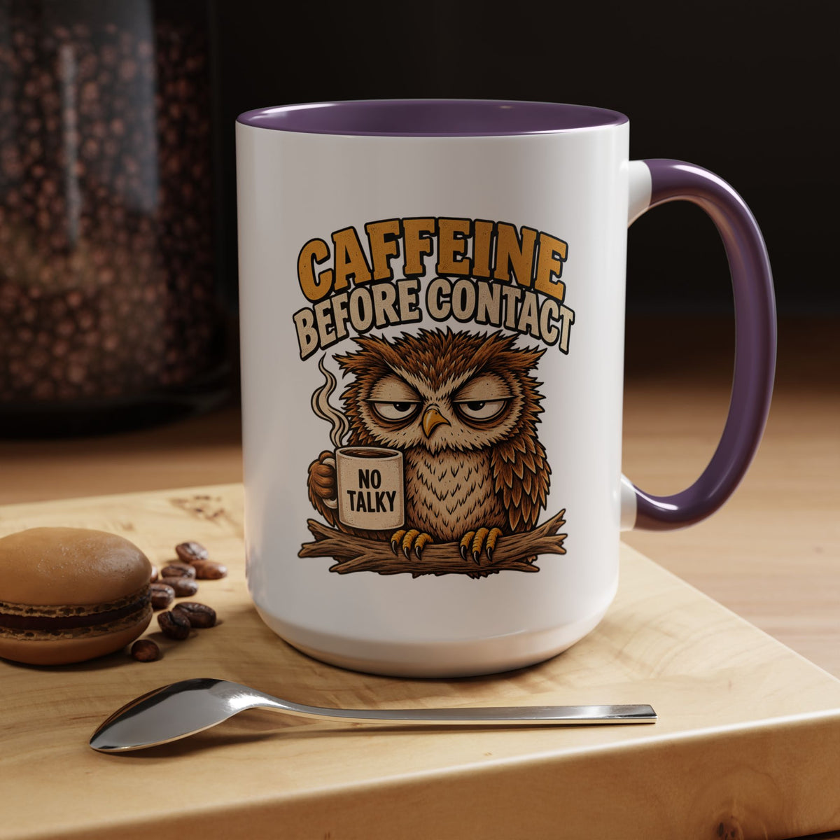 Funny And Witty "Caffeine Before Contact" Accent Coffee Mug (11, 15oz)