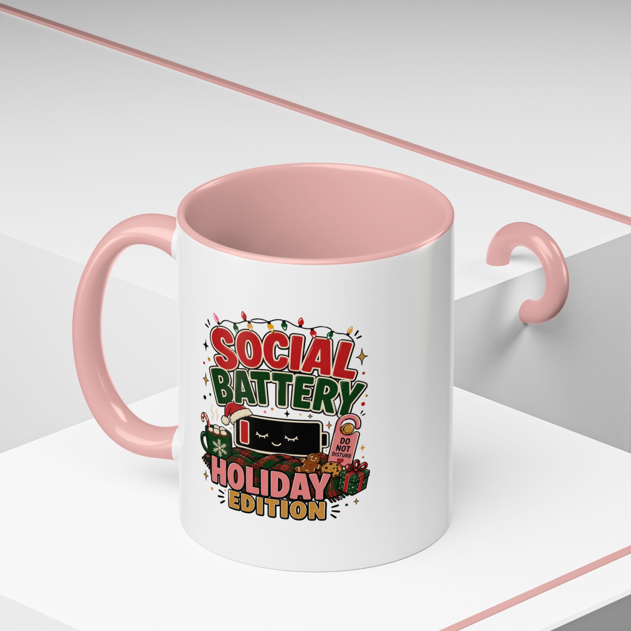 Modern Day Christmas Holiday Coffee Mug - "Social Battery: Holiday Edition" Accent Mug