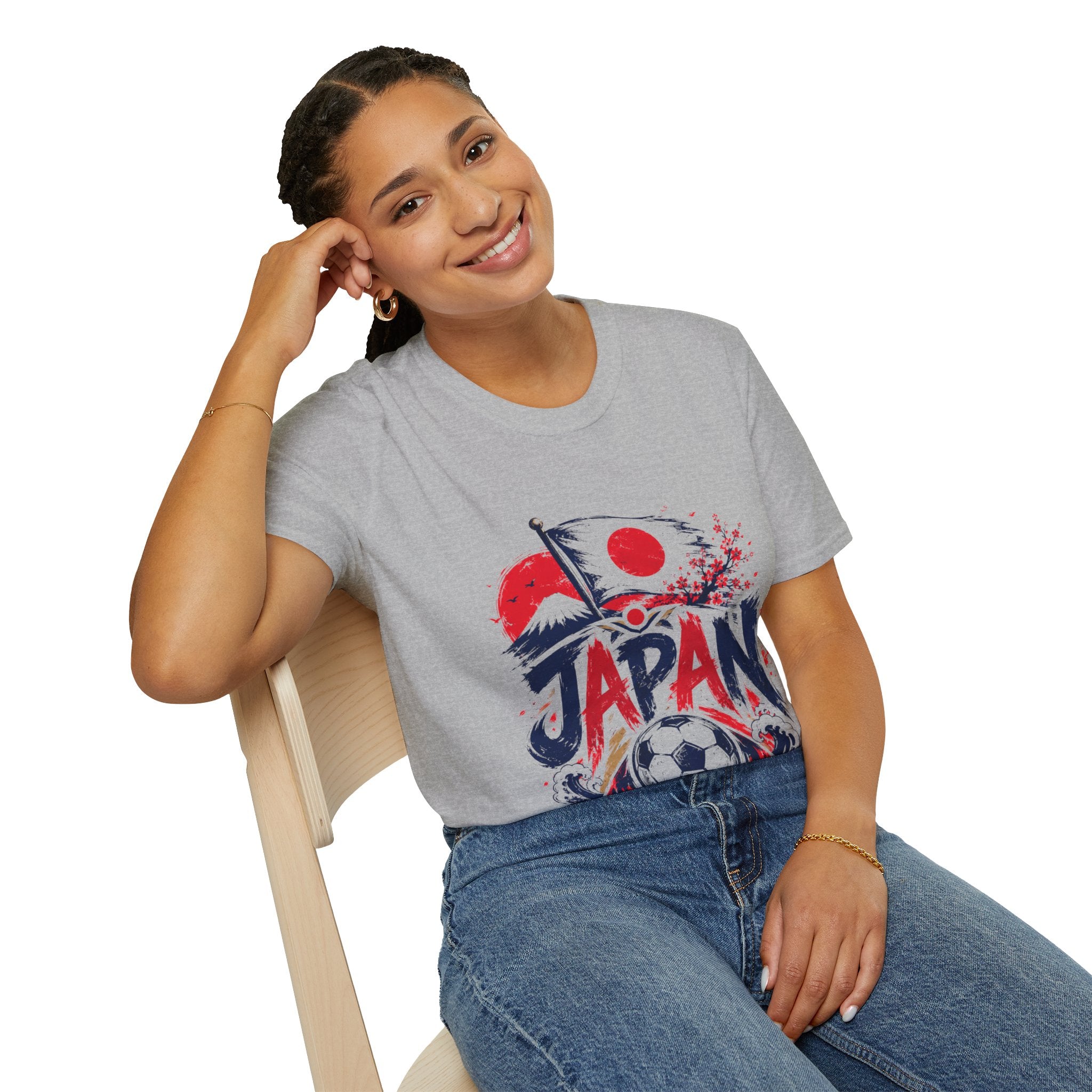 Japan Soccer T-Shirt — Japanese Flag & Cherry Blossom Football Graphic