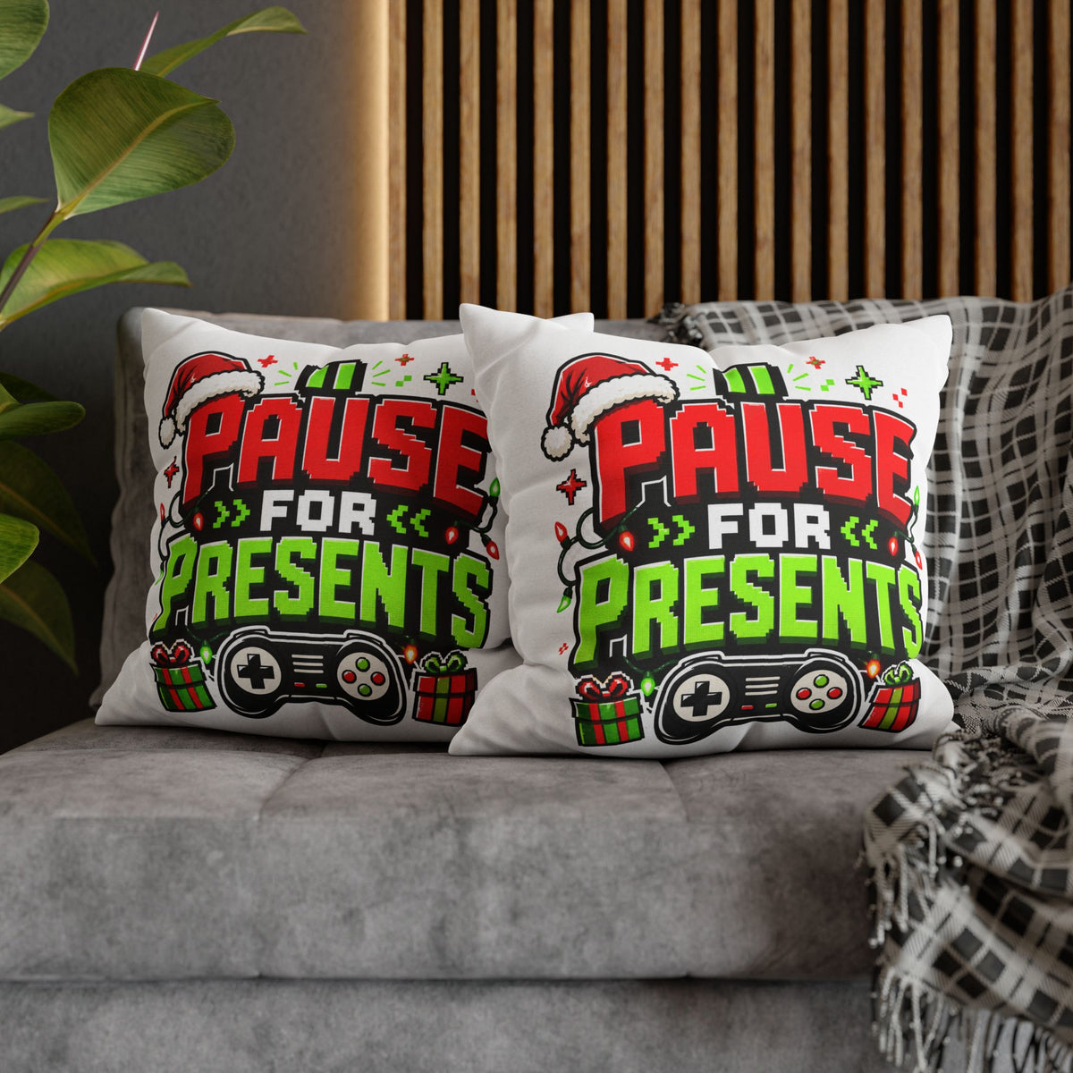 Pause for Presents Gaming Christmas Pillowcase Modern Day Christmas
