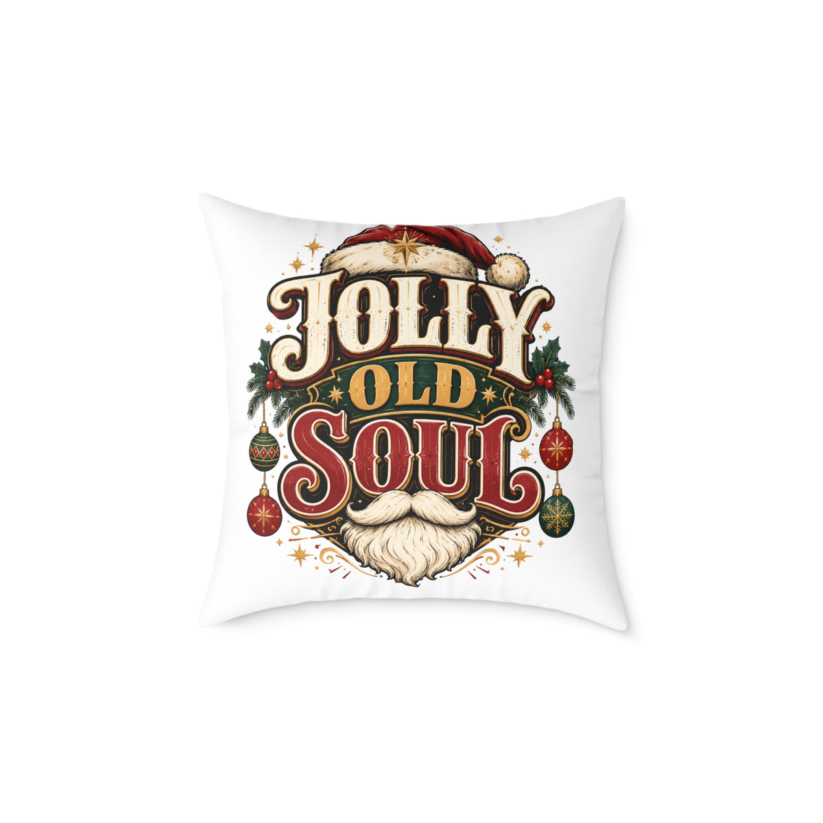 Christmas Holiday Pillow — "Jolly Old Soul" Christmas Decorative Throw Pillow