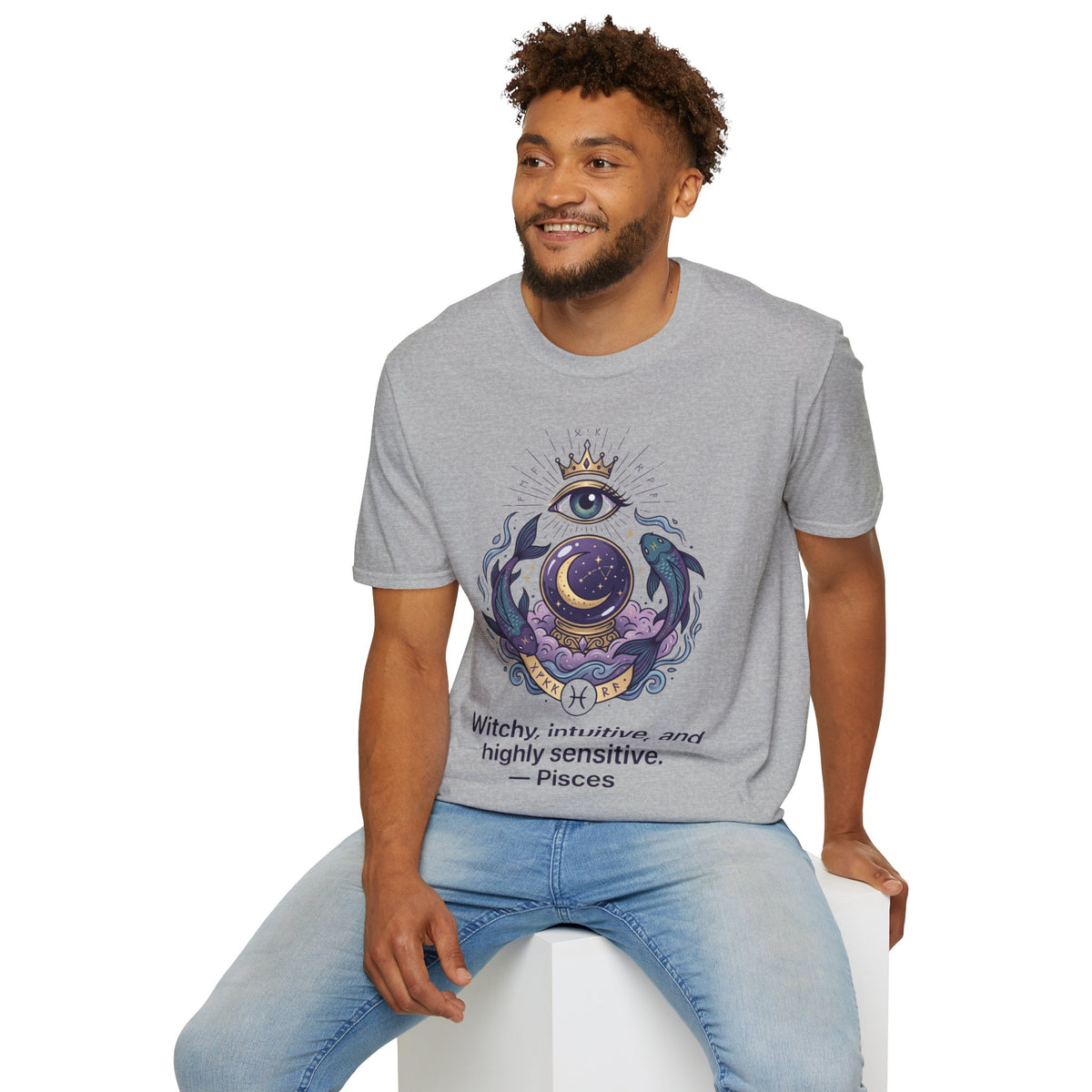 Pisces Mystic Eye T-Shirt — Witchy Astrology Moon & Crown Design