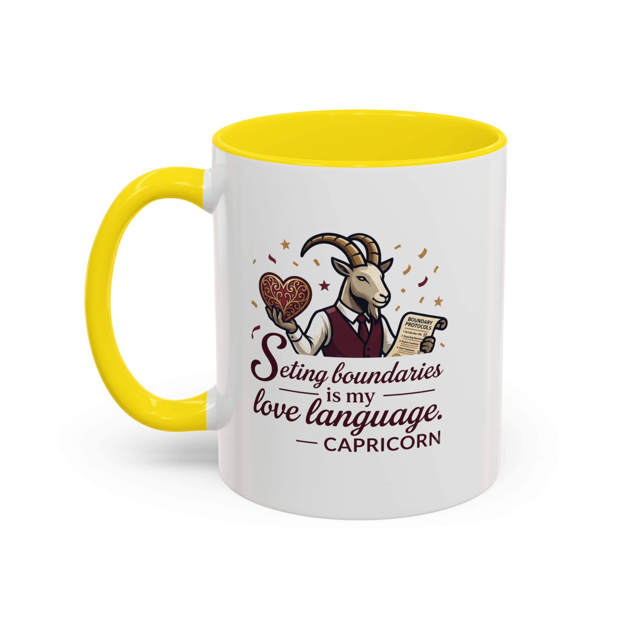 Capricorn Zodiac Coffee Mug — "Setting Boundaries Is My Love Language" Accent Mug
