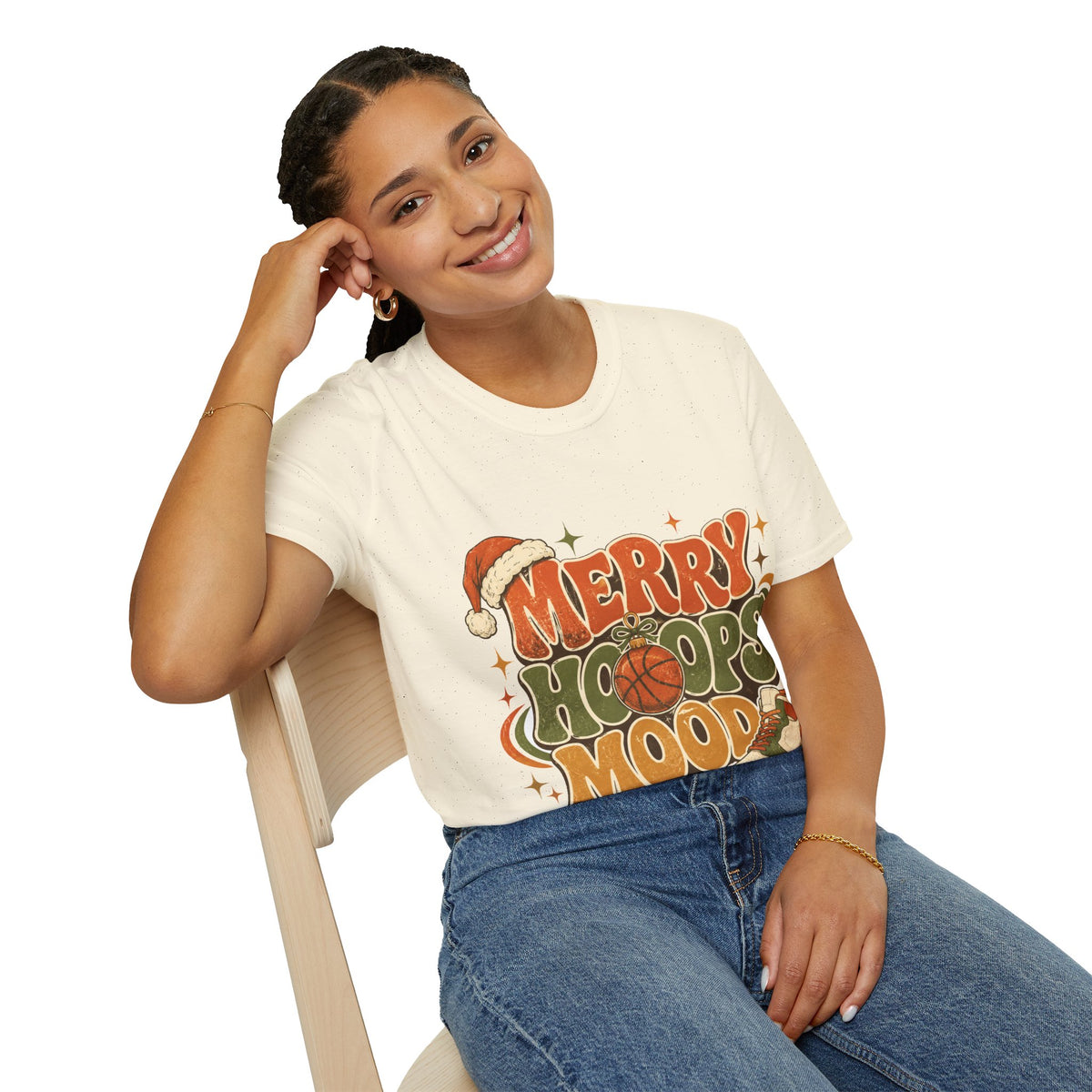 Merry Hoops Mood T-Shirt — Retro Holiday Basketball Christmas Tee