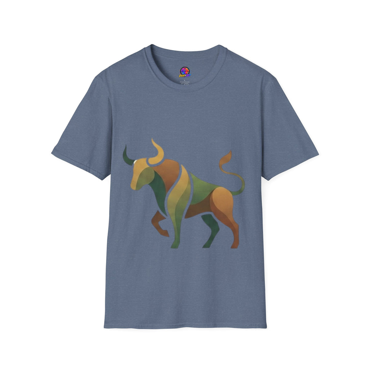 Bull Graphic T-Shirt — Earth Tone Geometric Taurus Design