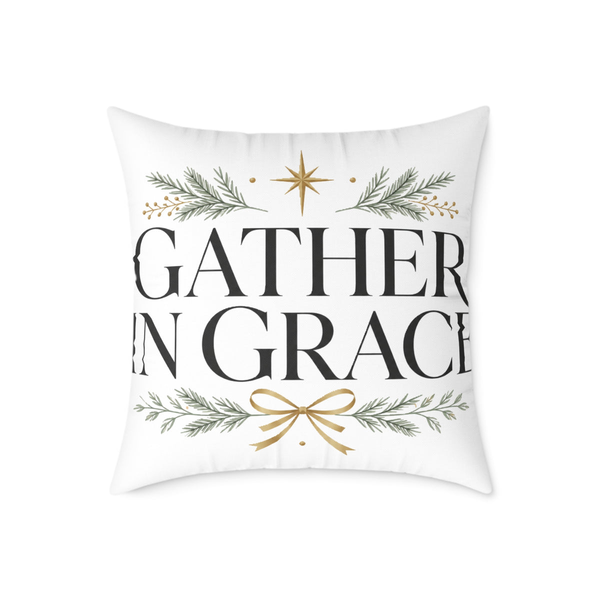 Christmas Gather in Grace Holiday Pillow - Square Poly Canvas Throw Pillow