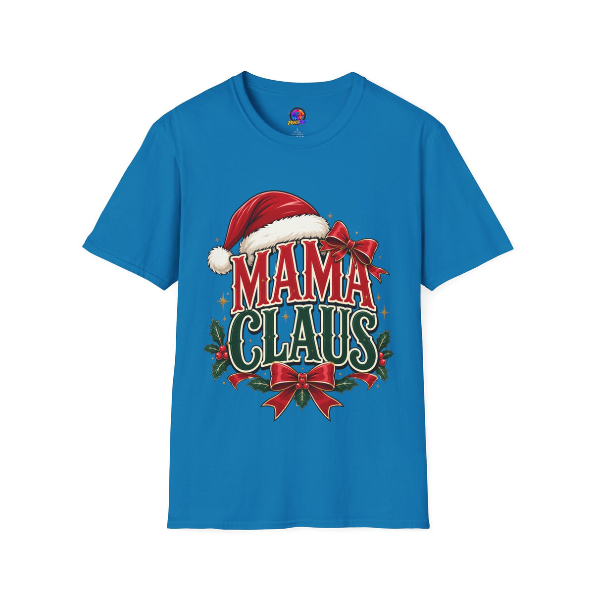 Mama Claus T-Shirt — Festive Christmas Mom Tee with Santa Hat & Bow