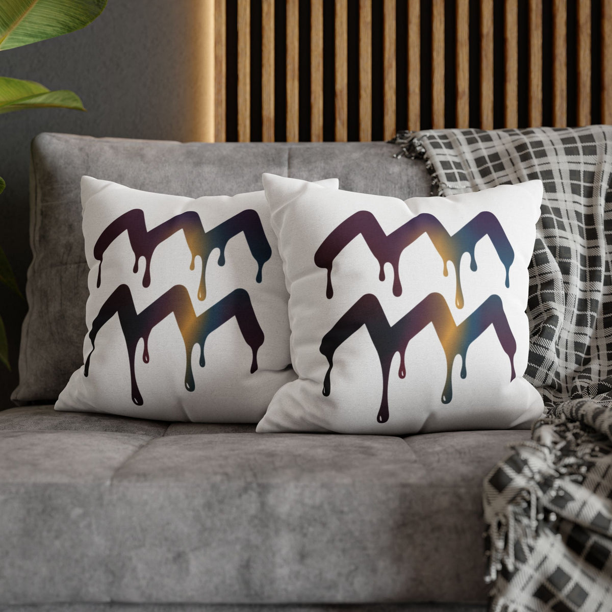 Dripping Aquarius Symbol Pillowcase — Zodiac Decorative Throw Pillow Cover